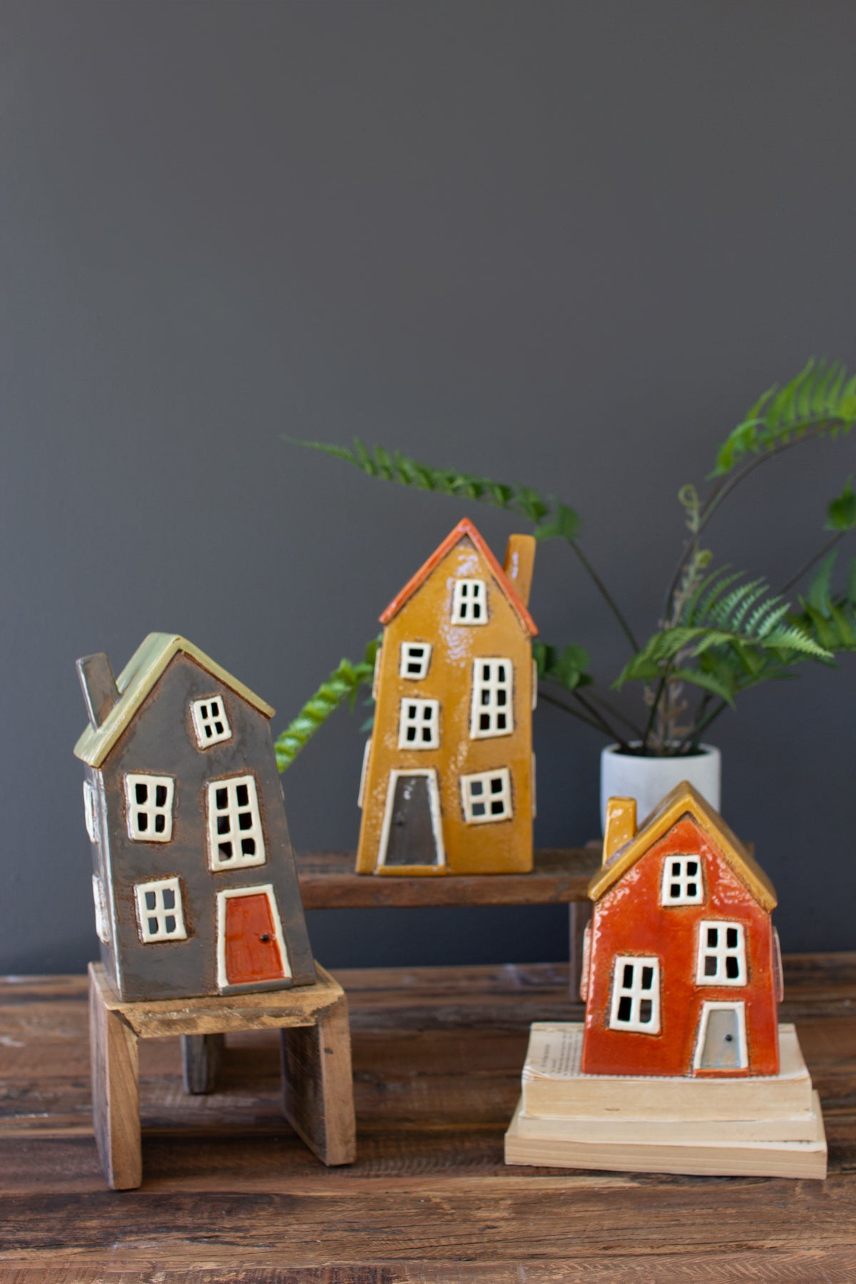Set of Three Ceramic Houses
