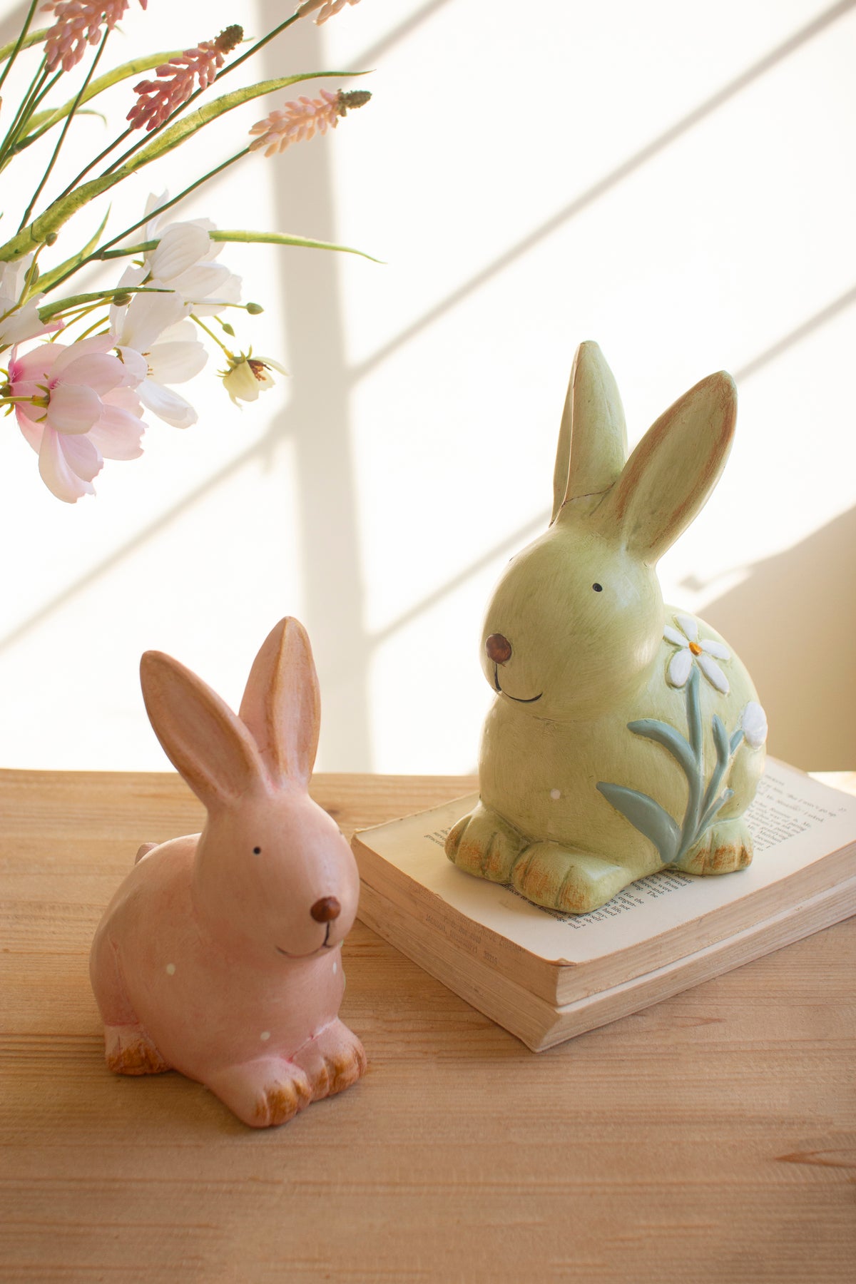 Set of Two Colorful Faux Concrete Bunnies