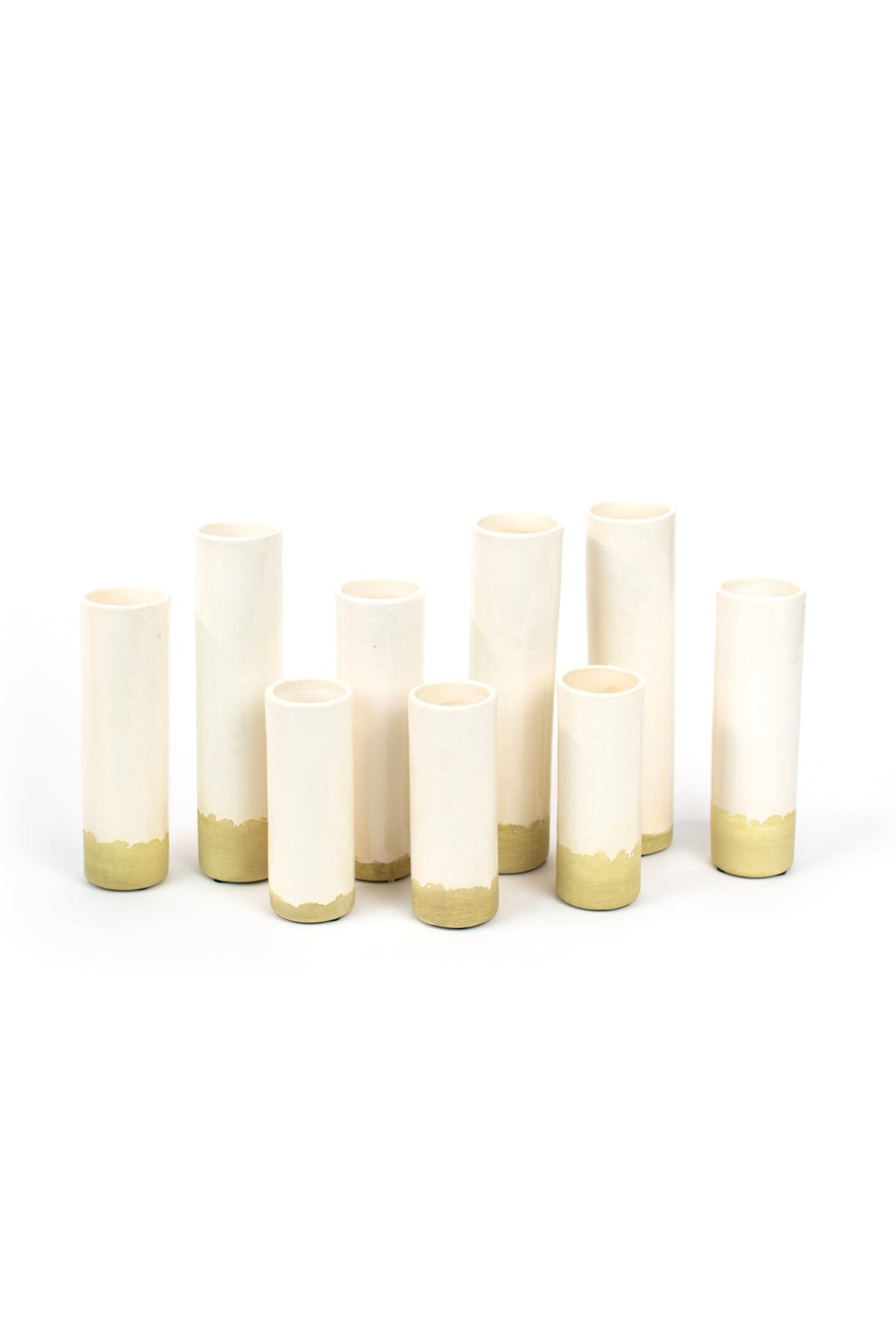 Set of Nine White Ceramic Cylinder Bud Vases