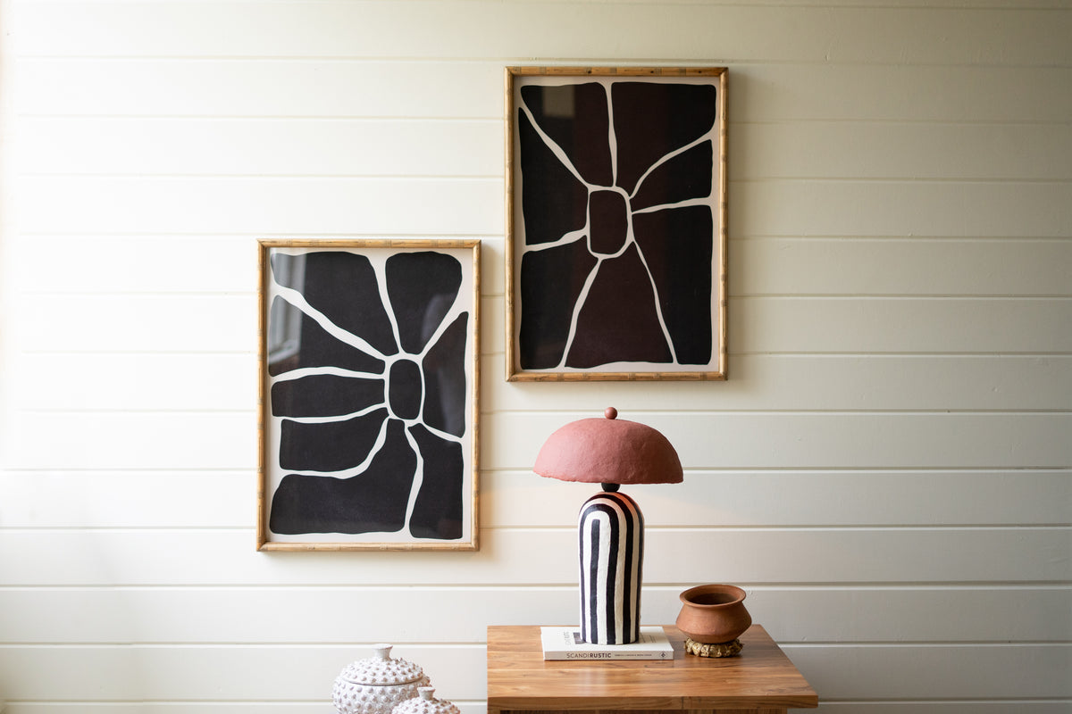 Set of Two Black & White Framed Abstract Prints Under Glass