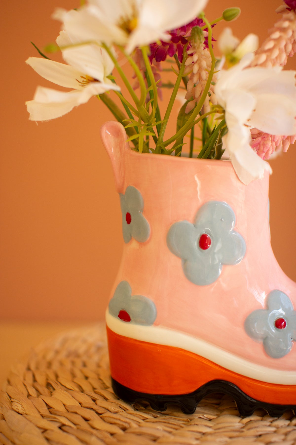 Set of Two Ceramic Colorful Rubber Boot Vases
