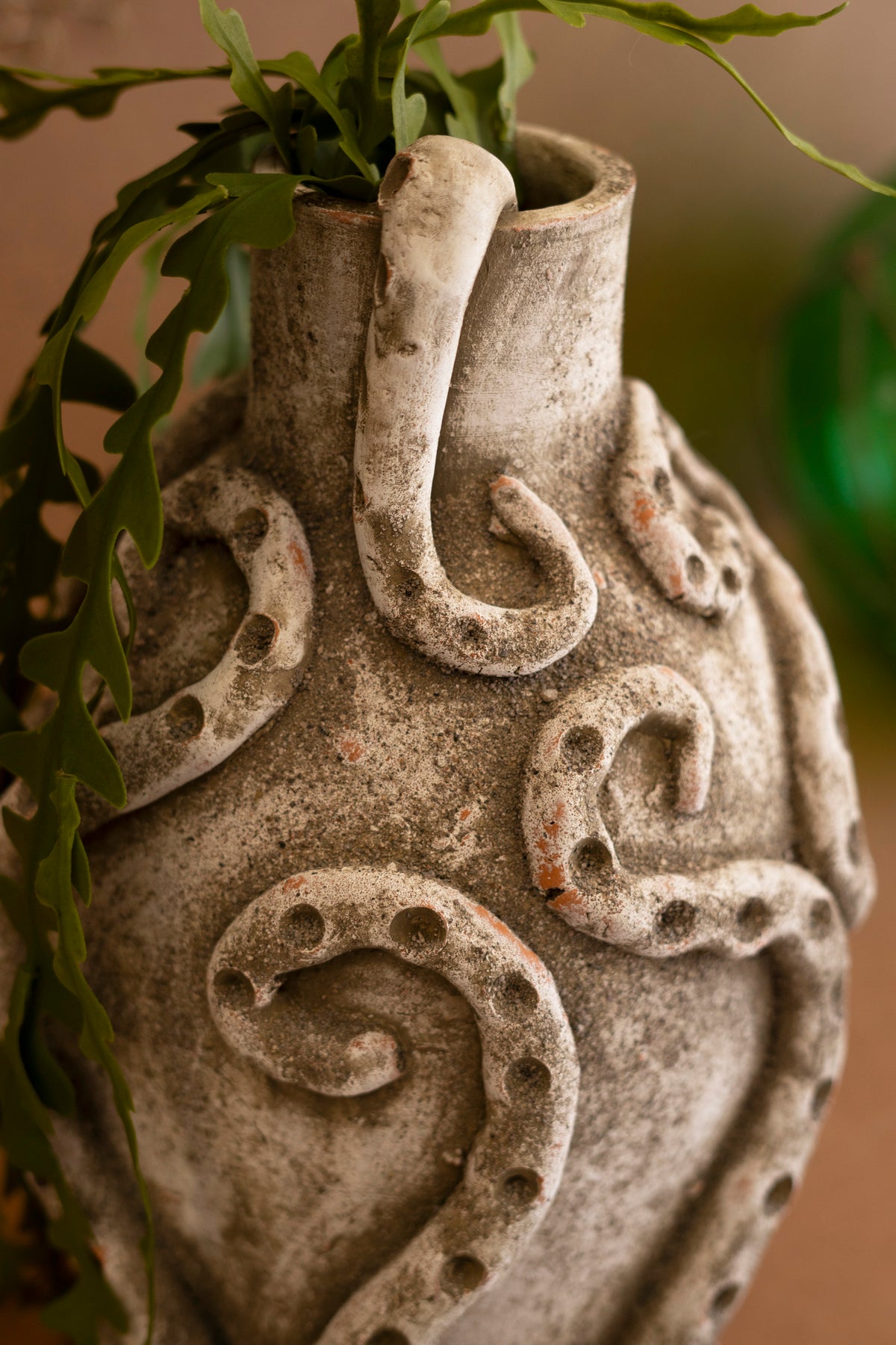 Painted Clay Octopus Vase