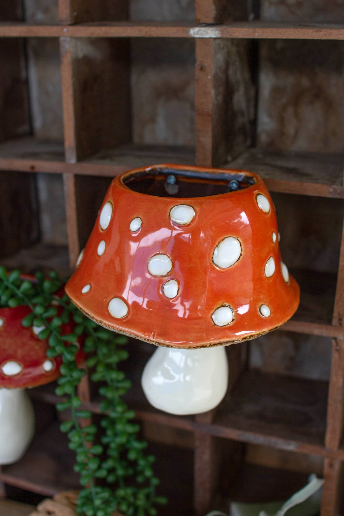 Set of Two Ceramic Toadstool Wall Planters
