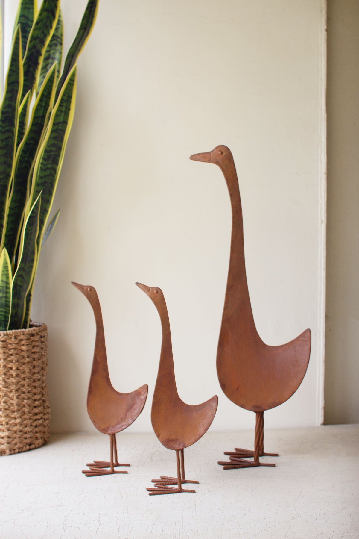 Set of Three Rustic Metal Geese