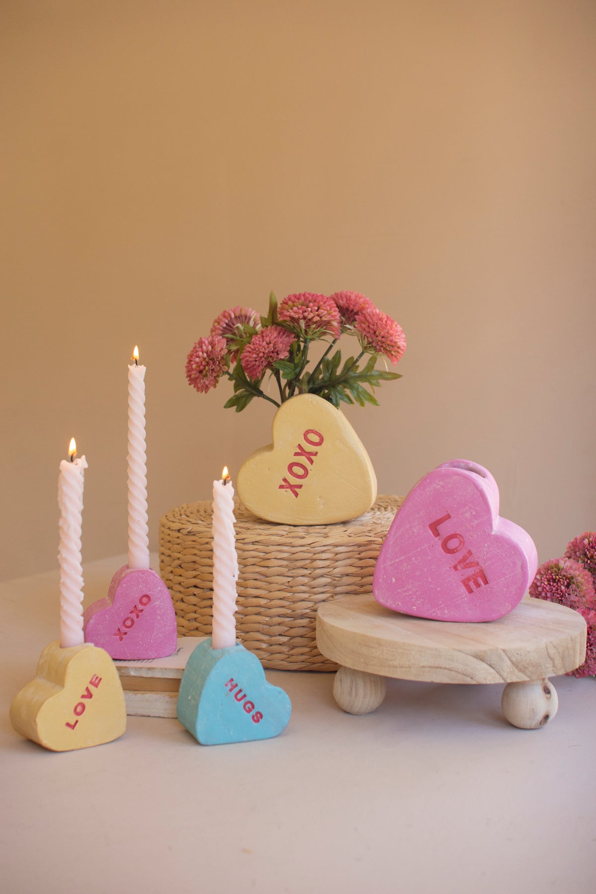 Set of Two Clay Valentine Heart Vases