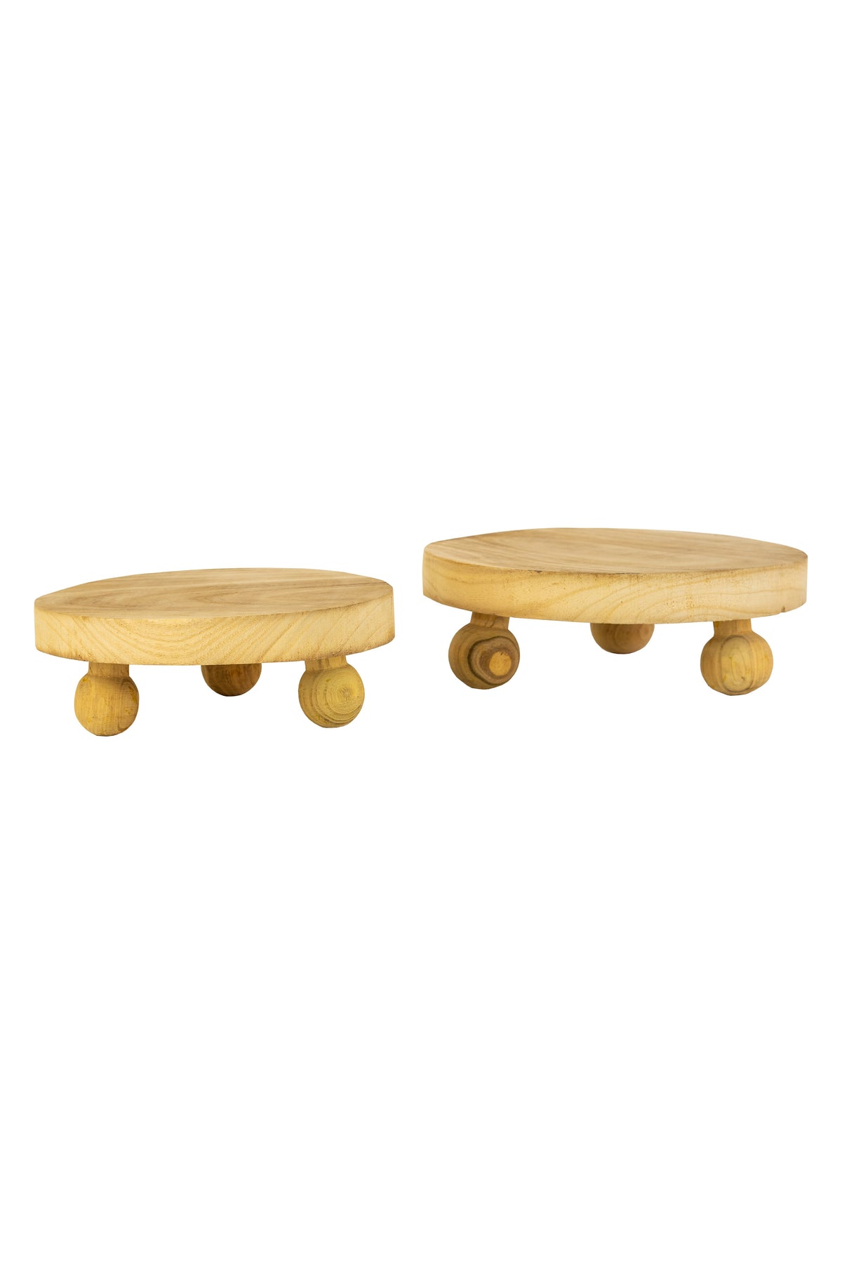 Set of Two Round Wooden Risers with Ball Feet