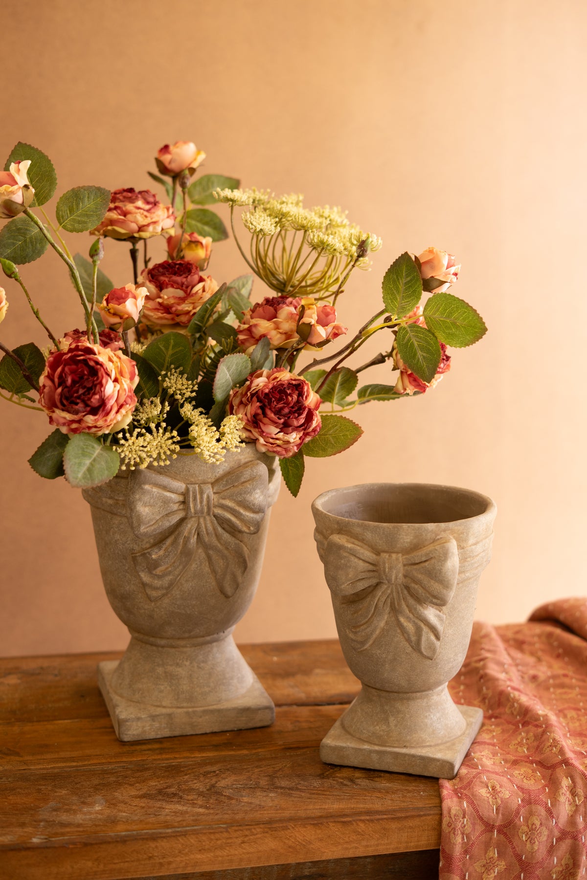 Set of Two Concrete Urns with Bow Detail
