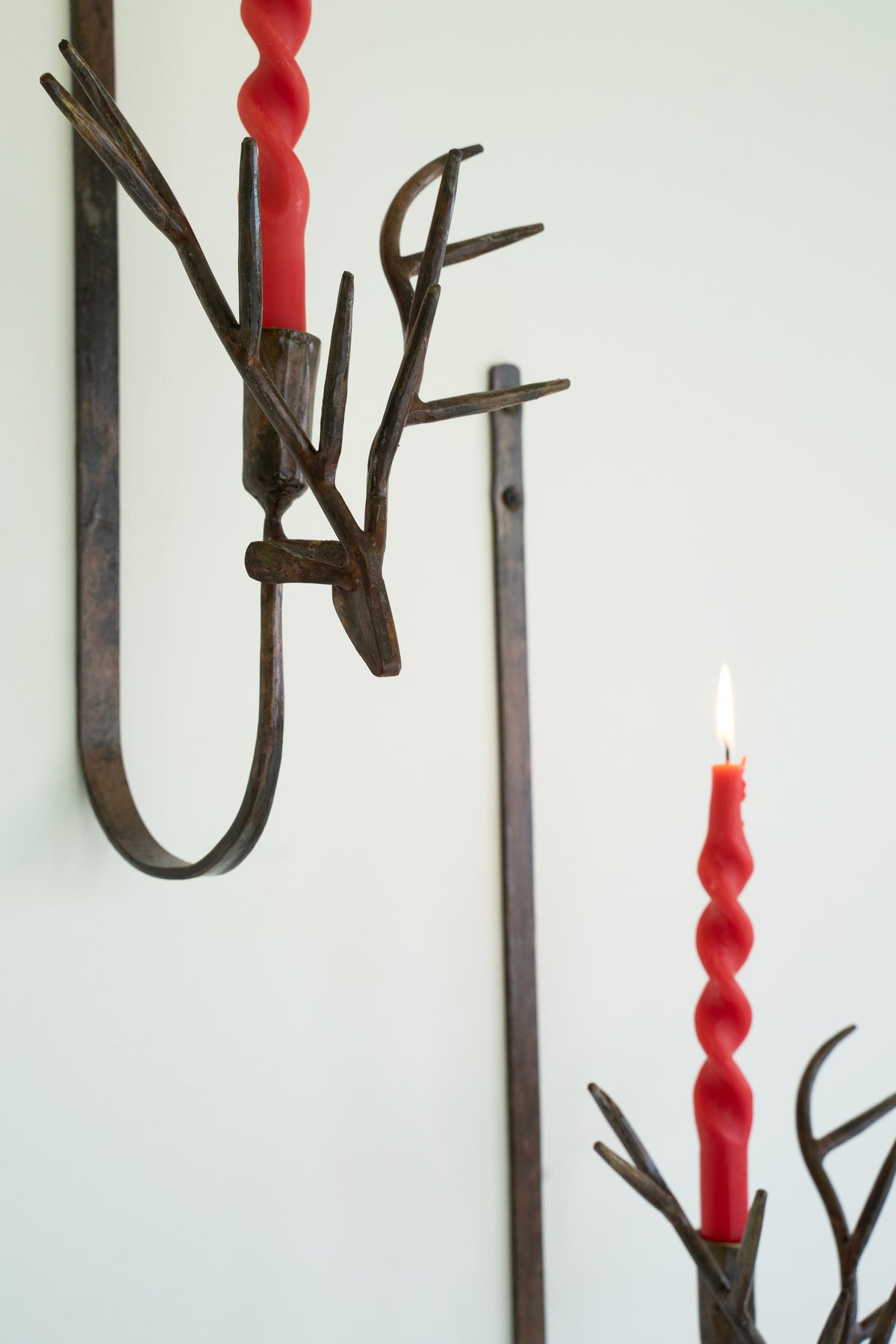 Set of Two Forged Rustic Brass Deer Taper Wall Sconces