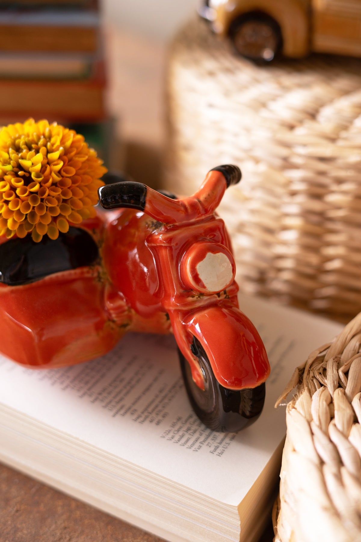 Ceramic Motorcycle with Sidecar Planter