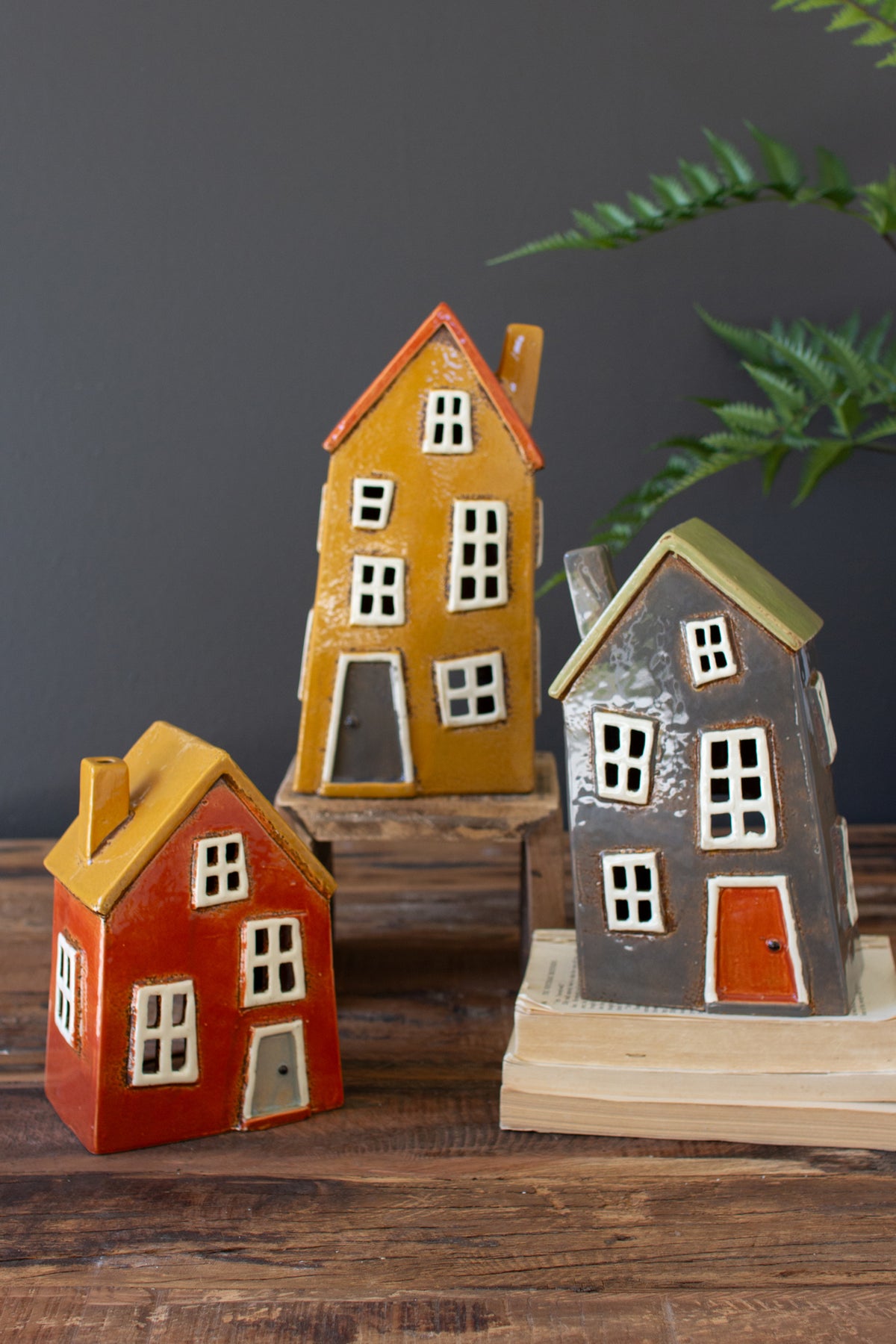 Set of Three Ceramic Houses