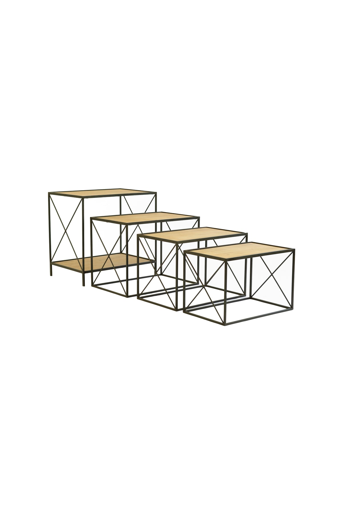 Stackable Four Tiered Metal and Wood Shelving Unit
