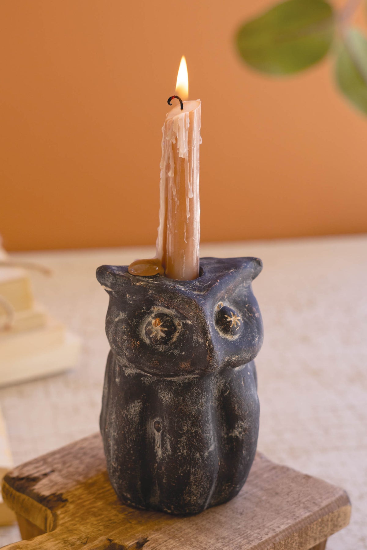 Clay Owl Taper Candle Holder