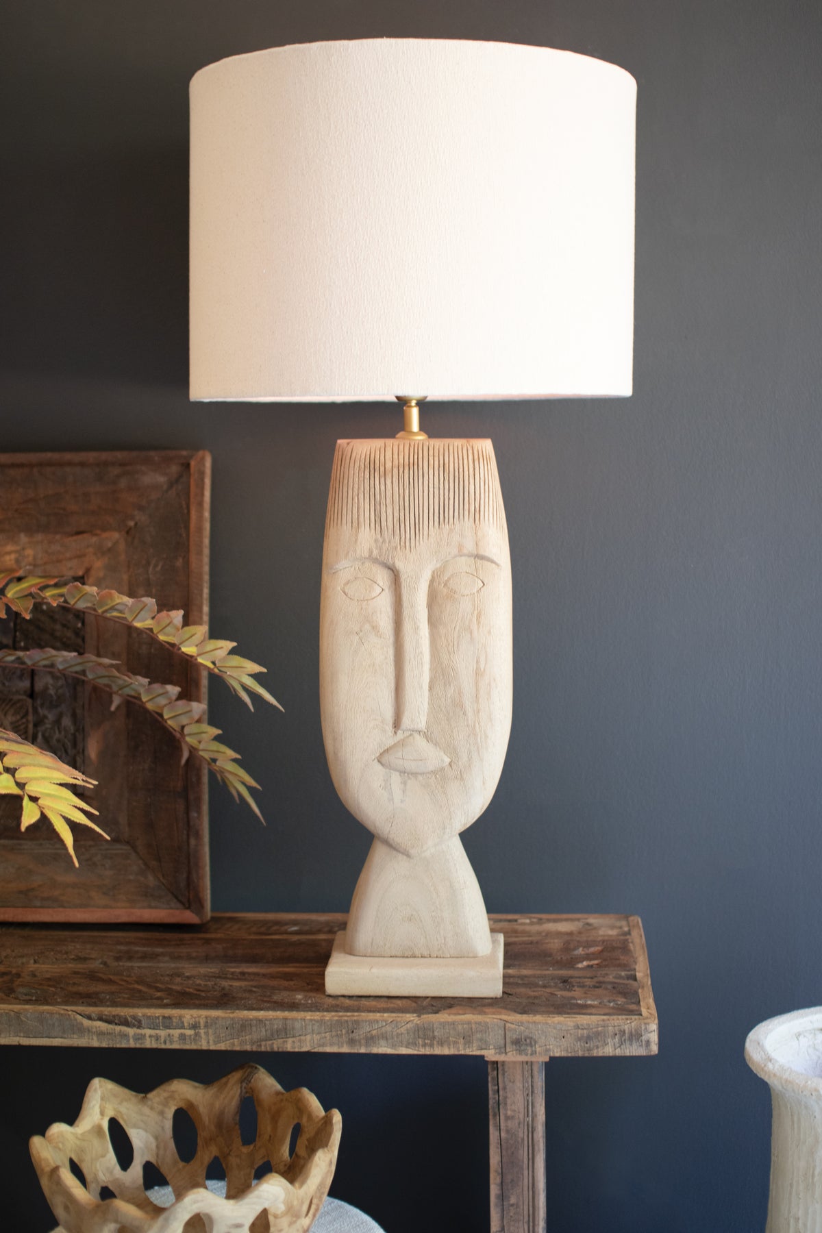 Wooden Table Lamp Base - Face