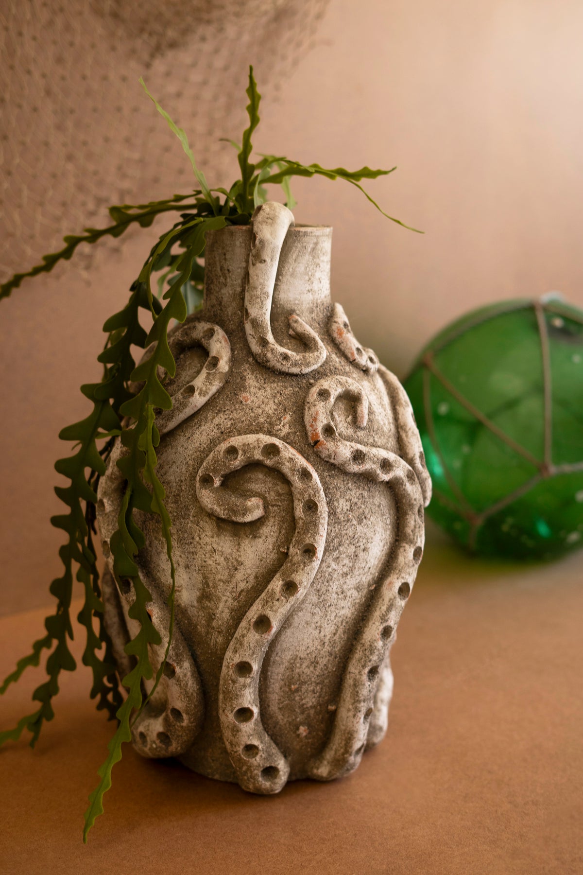 Painted Clay Octopus Vase