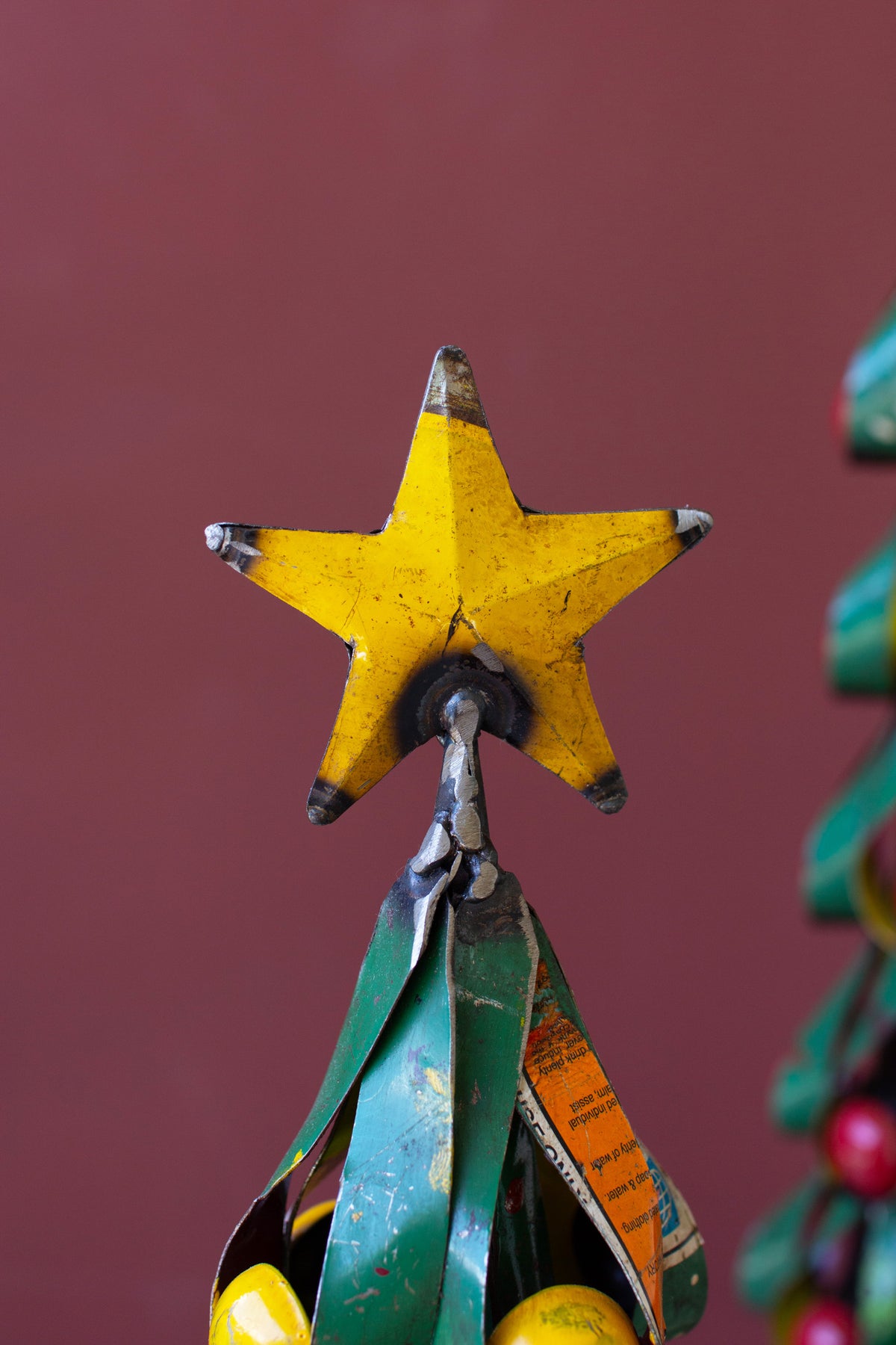 Set of Two Recycled Metal Christmas Trees W Apples & Lemons