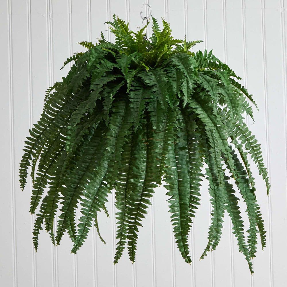 Boston Fern Artificial Plant in Metal Hanging Bowl - 39 inches