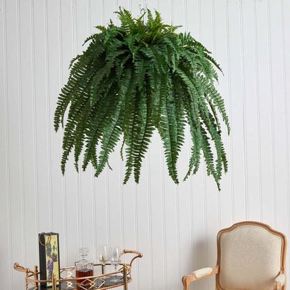 Boston Fern Artificial Plant in Metal Hanging Bowl - 39 inches