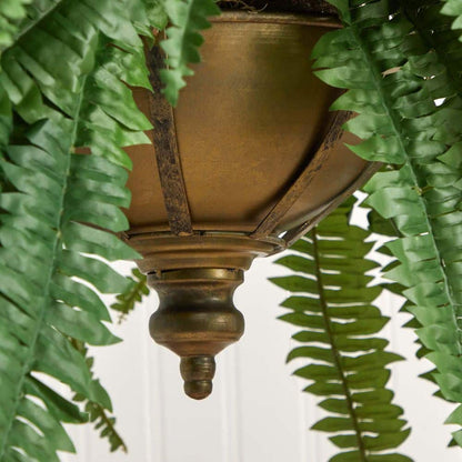 Boston Fern Artificial Plant in Metal Hanging Bowl - 39 inches