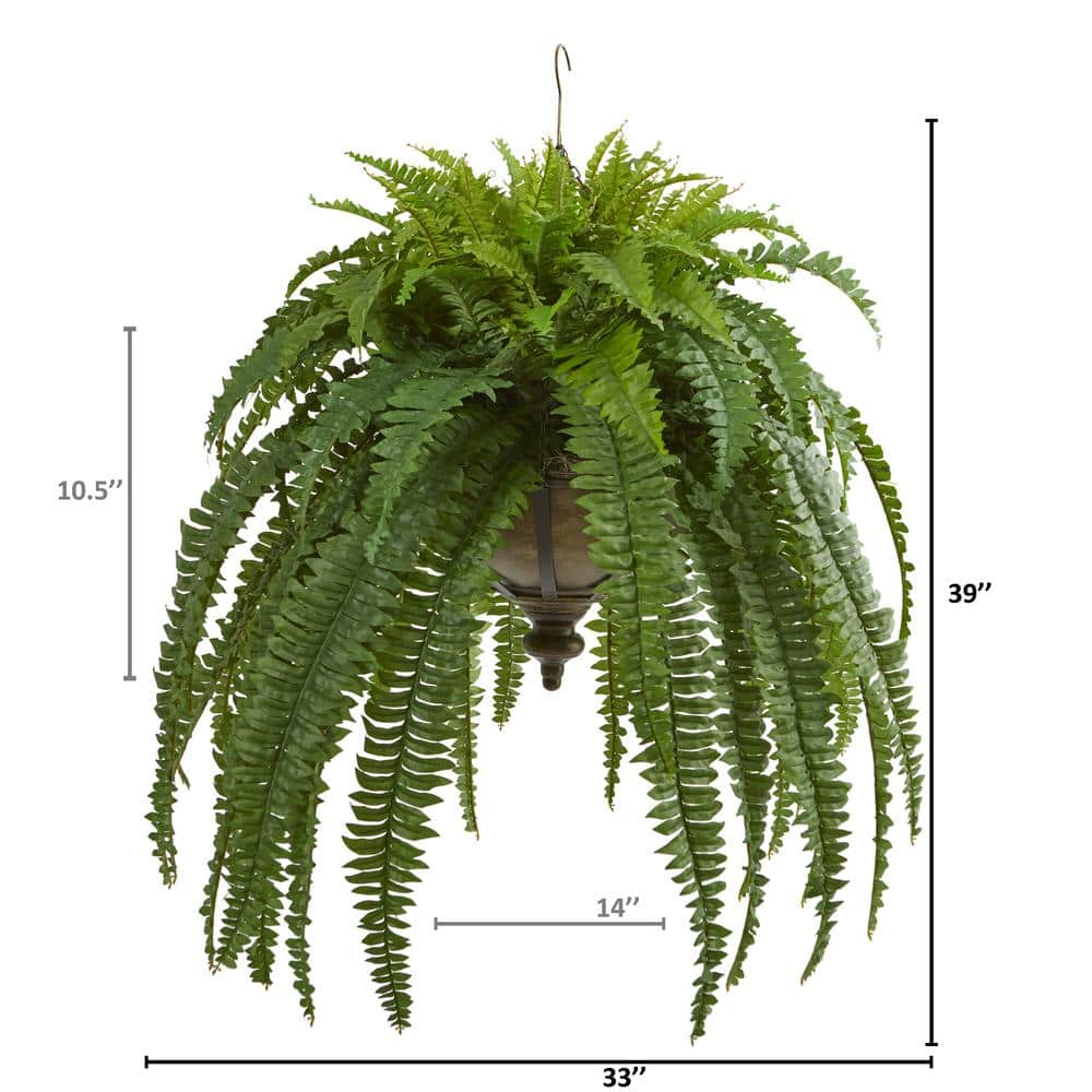 Boston Fern Artificial Plant in Metal Hanging Bowl - 39 inches